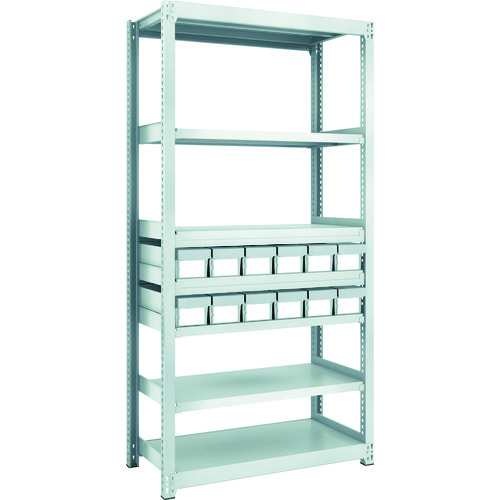 トラスコ中山 TRUSCO スチールラック M2型軽中量棚 H1800 樹脂NG引出付 小X12 856-3205(ご注文単位1台)【直送品】