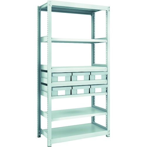 トラスコ中山 TRUSCO スチール製軽中量ボルトレス棚 M2型 樹脂ネオグレー引出付 W860×D450×H1800 大×6(ご注文単位1台)【直送品】