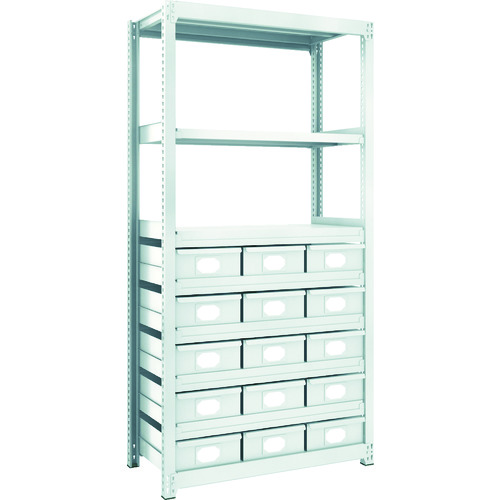 トラスコ中山 TRUSCO スチール製軽中量ボルトレス棚 M2型 スチール引出付 W860×D450×H1800 大×15(ご注文単位1台)【直送品】