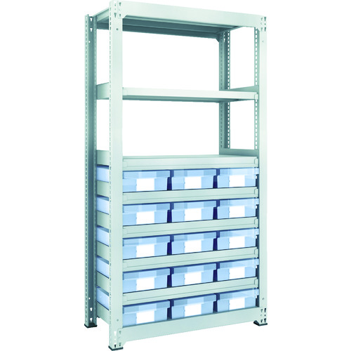 トラスコ中山 TRUSCO スチール製中量ボルトレス棚 M3型 樹脂透明引出付 W900×D471×H1800 大×15(ご注文単位1台)【直送品】