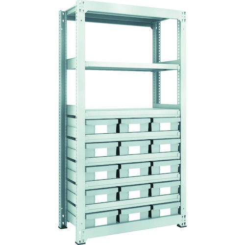 トラスコ中山 TRUSCO スチール製中量ボルトレス棚 M3型 樹脂ネオグレー引出付 W900×D471×H1800 大×15(ご注文単位1台)【直送品】