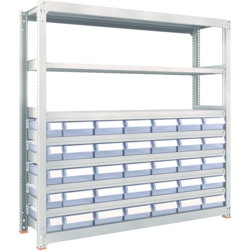 トラスコ中山 TRUSCO スチール製中量ボルトレス棚 M3型 樹脂透明引出付 W1800×D471×H1800 小×5・大×30(ご注文単位1台)【直送品】