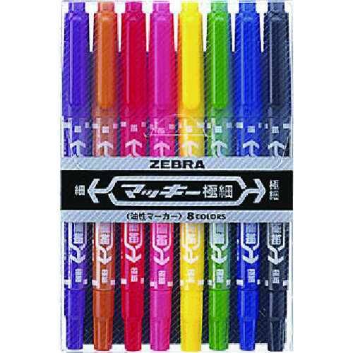 トラスコ中山 ゼブラ 油性マーカー マッキー極細 8色セット（ご注文単位1セット）【直送品】
