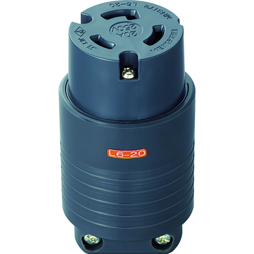 トラスコ中山 明工 接地2P20A引掛コネクターボデー(L6-20)20A.250V(黒)（ご注文単位1個）【直送品】
