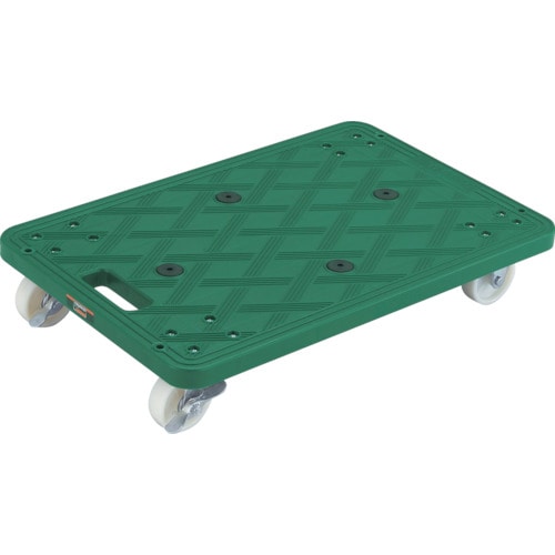 トラスコ中山 TRUSCO 樹脂製平台車 ルートバン 370X500 自在側ストッパー付 グリーン(ご注文単位1台)【直送品】