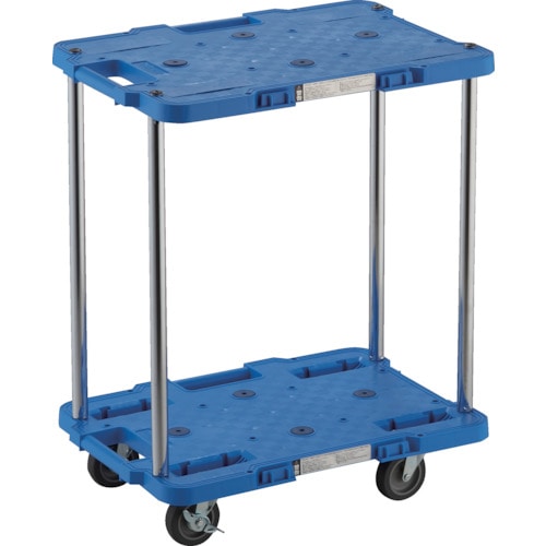 トラスコ中山 TRUSCO 樹脂製台車 ルートバン 2段式 370X500 4輪自在ストッパー付 青(ご注文単位1台)【直送品】