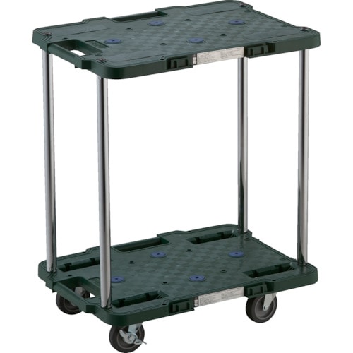 トラスコ中山 TRUSCO 樹脂製台車 ルートバン 2段式 370X500 4輪自在ストッパー付 緑(ご注文単位1台)【直送品】
