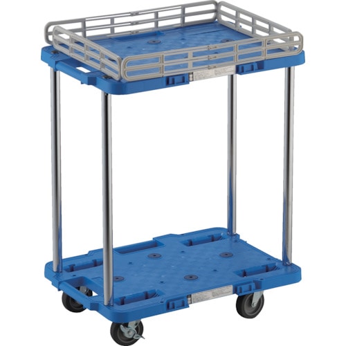 トラスコ中山 TRUSCO 樹脂製台車 ルートバン 2段式 柵1段付 370X500 4輪自在ストッパー付 青(ご注文単位1台)【直送品】