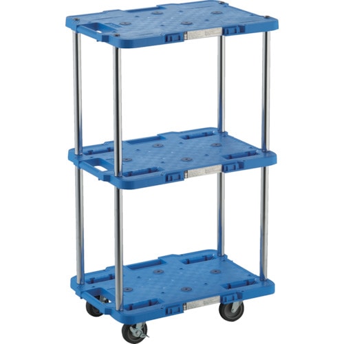 トラスコ中山 TRUSCO 樹脂製台車 ルートバン 3段式 370X500 4輪自在ストッパー付 青(ご注文単位1台)【直送品】