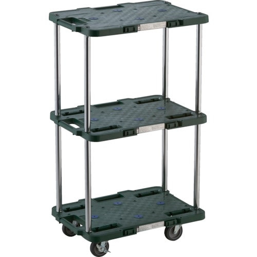 トラスコ中山 TRUSCO 樹脂製台車 ルートバン 3段式 370X500 4輪自在ストッパー付 緑(ご注文単位1台)【直送品】