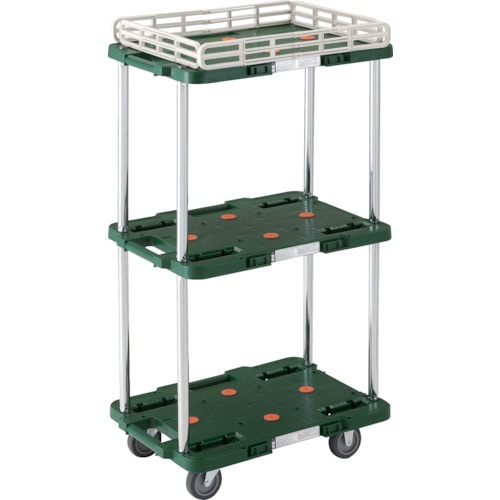 トラスコ中山 TRUSCO 樹脂製台車 ルートバン 3段式 こぼれ止め1段付 370X500 緑(ご注文単位1台)【直送品】