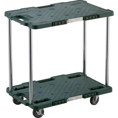 トラスコ中山 TRUSCO 樹脂製台車 ルートバン 2段式 400X600 4輪自在ストッパー付 緑(ご注文単位1台)【直送品】