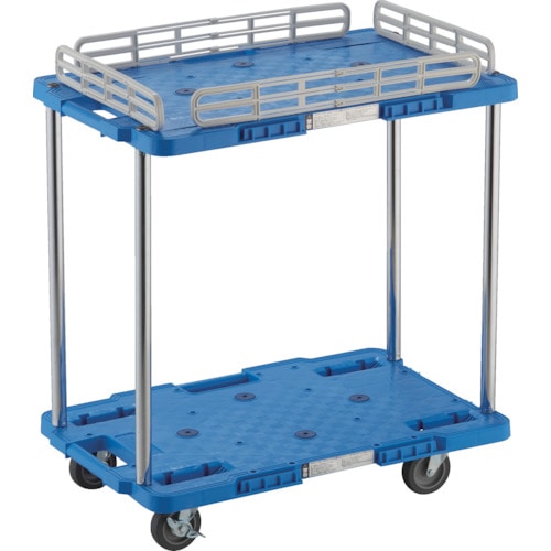 トラスコ中山 TRUSCO 樹脂製台車 ルートバン 2段式 柵1段付 400X600 4輪自在ストッパー付 青(ご注文単位1台)【直送品】