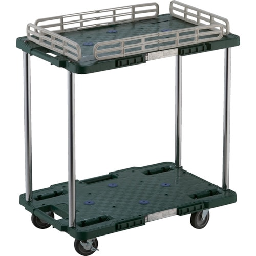 トラスコ中山 TRUSCO 樹脂製台車 ルートバン 2段式 柵1段付 400X600 4輪自在ストッパー付 緑(ご注文単位1台)【直送品】