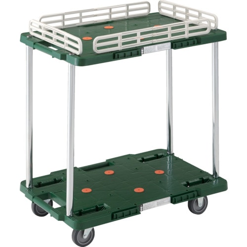 トラスコ中山 TRUSCO 樹脂製台車 ルートバン 2段式 こぼれ止め1段付 400X600 緑(ご注文単位1台)【直送品】