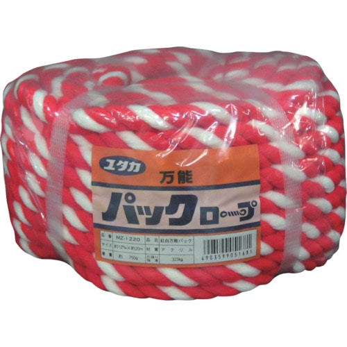 トラスコ中山 ユタカメイク アクリルロープ万能パック 12φ×20m 紅白(ご注文単位1巻)【直送品】