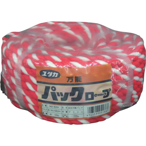 トラスコ中山 ユタカメイク アクリルロープ万能パック 9φ×20m 紅白(ご注文単位1巻)【直送品】