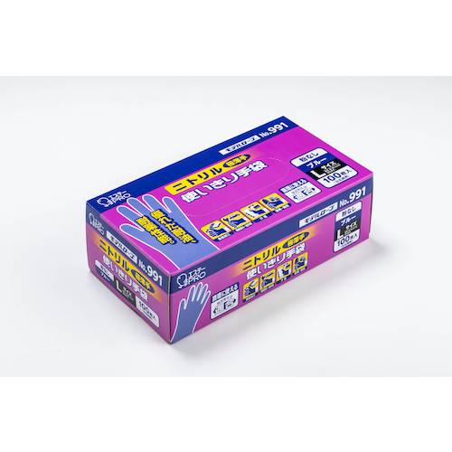 トラスコ中山 エステー NO.991ニトリル使い切り手袋 L ブルー (粉なし) 100枚(ご注文単位1箱)【直送品】