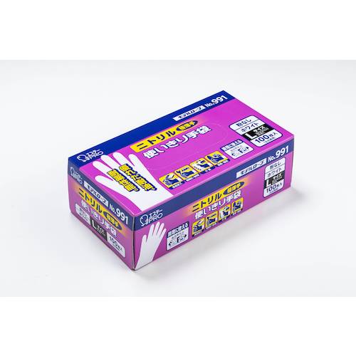 トラスコ中山 エステー NO.991ニトリル使い切り手袋 L ホワイト (粉なし) 100枚(ご注文単位1箱)【直送品】