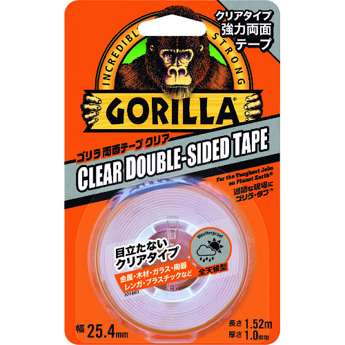 トラスコ中山 KURE 強力両面テープ ゴリラ両面テープ クリア 25.4mm×1.52m×厚さ1.0mm(ご注文単位1巻)【直送品】