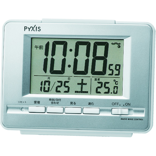 トラスコ中山 SEIKO ピクシス電波目ざまし時計 銀色メタリック 90×123×46mm(ご注文単位1個)【直送品】