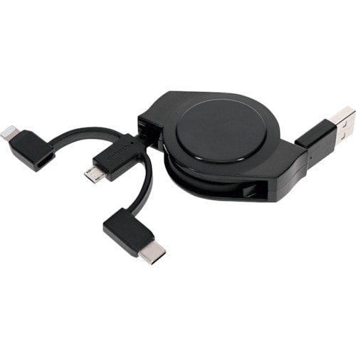 トラスコ中山 オウルテック 軽量・コンパクトな両引き巻取り3in1ケーブル(ご注文単位1個)【直送品】