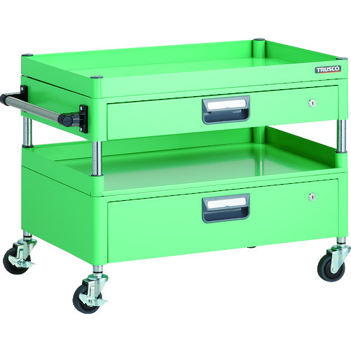 トラスコ中山 TRUSCO ツールワゴン フェニックスワゴン 省音 750X500XH600 引出付 3方棚板付 ヤンググリーン　161-4403（ご注文単位1台）【直送品】