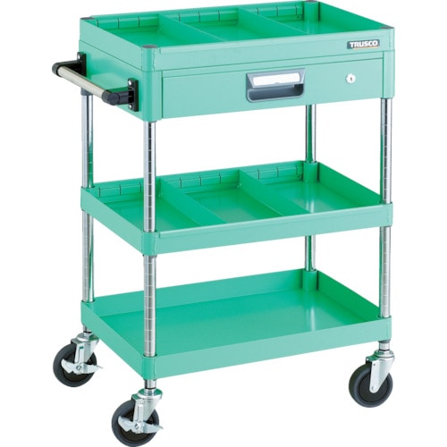 トラスコ中山 TRUSCO ツールワゴン フェニックスワゴン 省音 600X400 仕切2段付 引出付 ヤンググリーン(ご注文単位1台)【直送品】