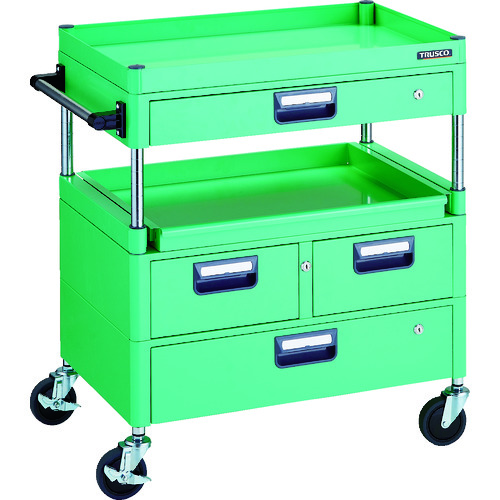 トラスコ中山 TRUSCO ツールワゴン フェニックスワゴン 省音 750X500 H880 引出付 スライド1段 ヤンググリーン 114-6194(ご注文単位1台)【直送品】