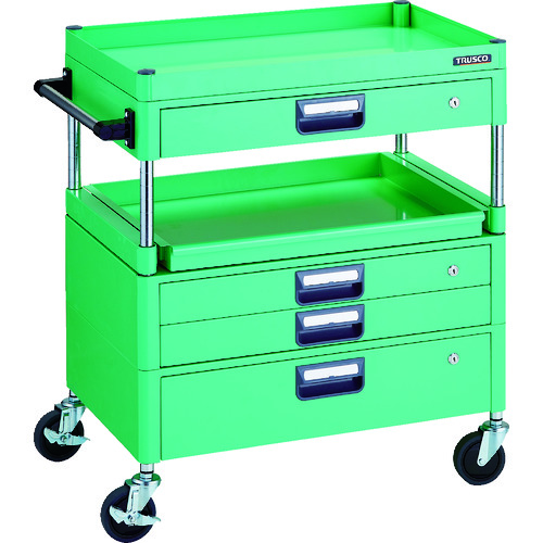 トラスコ中山 TRUSCO ツールワゴン フェニックスワゴン 省音 750X500 H880 引出付 スライド1段 ヤンググリーン 114-6176(ご注文単位1台)【直送品】