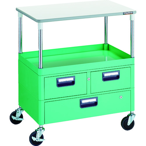 トラスコ中山 TRUSCO ツールワゴン フェニックスワゴン 省音 750X500 H880 引出付 天板付 ヤンググリーン 114-6167(ご注文単位1台)【直送品】