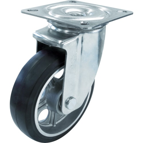 トラスコ中山 ユーエイ 新型プレスキャスター自在車 200径アルミホイルゴム車輪(ご注文単位1個)【直送品】