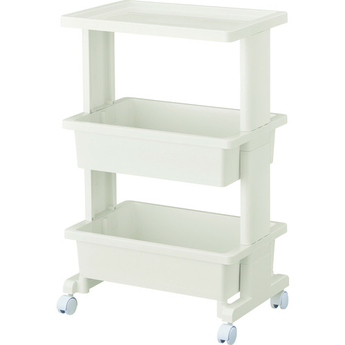 トラスコ中山 TRUSCO 組立式樹脂ワゴン 3段 (天板+トレー2段) ホワイト(ご注文単位1台)【直送品】