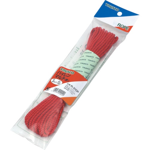 トラスコ中山 TRUSCO パイレンカラーロープ 3つ打 線径5mmX長さ10m 赤(ご注文単位1巻)【直送品】