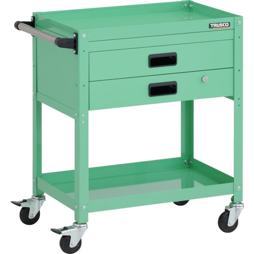 トラスコ中山 TRUSCO ツールワゴン ラビットワゴン 600X400XH740 2段 2段引出付 ハンドル付 ゴム車輪 ヤンググリーン（ご注文単位1台）【直送品】
