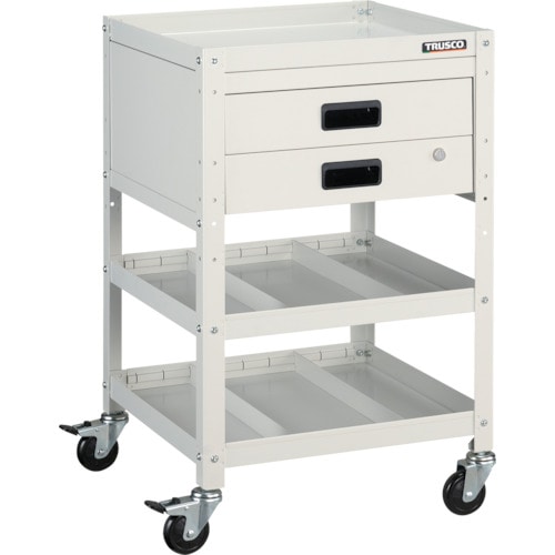 トラスコ中山 TRUSCO ツールワゴン ラビットワゴン 500X500 引出2段 仕切2段付 ホワイト 366-3370(ご注文単位1台)【直送品】