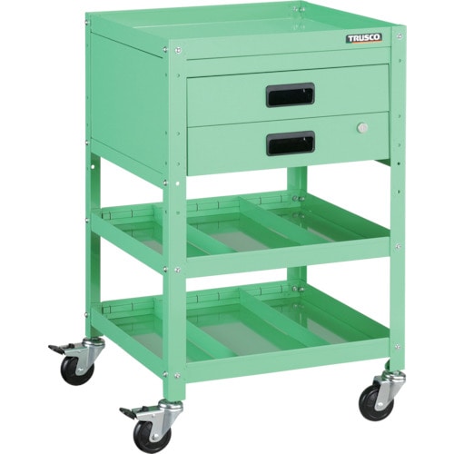 トラスコ中山 TRUSCO ツールワゴン ラビットワゴン 500X500 引出2段 仕切2段付 ヤンググリーン 366-3361(ご注文単位1台)【直送品】