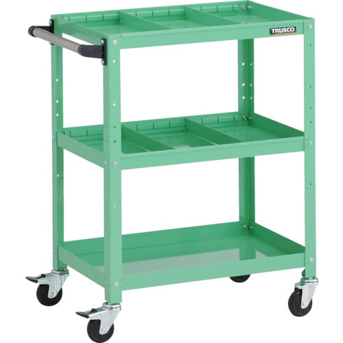トラスコ中山 TRUSCO ツールワゴン ラビットワゴン 600X400XH810 3段 仕切板2段付 ハンドル付 ゴム車輪 ヤンググリーン(ご注文単位1台)【直送品】