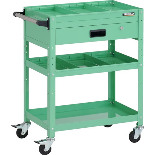 トラスコ中山 TRUSCO ツールワゴン ラビットワゴン 600X400XH810 3段 1段引出付 仕切板2段付 ハンドル付 ゴム車輪 ヤンググリーン(ご注文単位1台)【直送品】