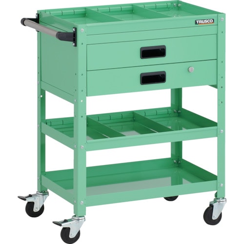 トラスコ中山 TRUSCO ツールワゴン ラビットワゴン 600X400XH810 3段 2段引出付 仕切板2段付 ハンドル付 ゴム車輪 ヤンググリーン(ご注文単位1台)【直送品】