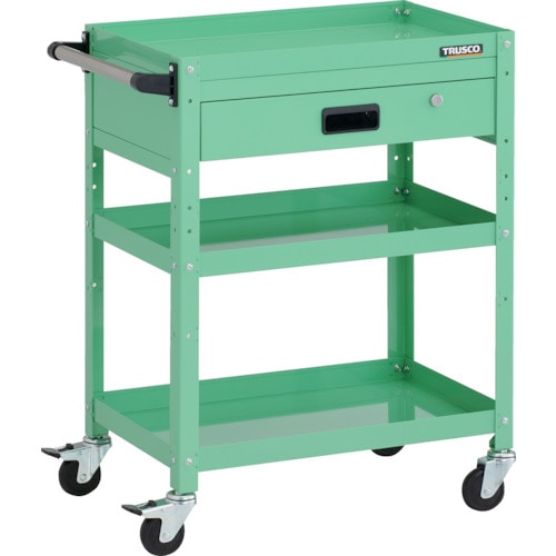 トラスコ中山 TRUSCO ツールワゴン ラビットワゴン 600X400XH810 3段 1段引出付 ハンドル付 ゴム車輪 ヤンググリーン(ご注文単位1台)【直送品】