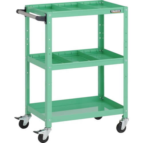 トラスコ中山 TRUSCO ツールワゴン ラビットワゴン 600X400XH880 3段 仕切板2段付 ハンドル付 ゴム車輪 ヤンググリーン(ご注文単位1台)【直送品】