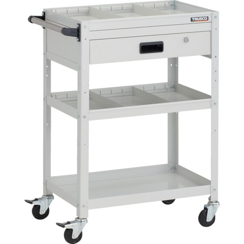 トラスコ中山 TRUSCO ツールワゴン ラビットワゴン 600X400XH880 3段 1段引出付 仕切板2段付 ハンドル付 ゴム車輪 ホワイト（ご注文単位1台）【直送品】