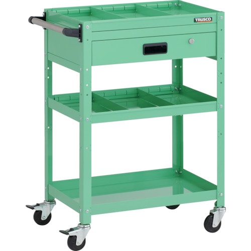 トラスコ中山 TRUSCO ツールワゴン ラビットワゴン 600X400XH880 3段 1段引出付 仕切板2段付 ハンドル付 ゴム車輪 ヤンググリーン(ご注文単位1台)【直送品】