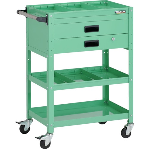 トラスコ中山 TRUSCO ツールワゴン ラビットワゴン 600X400XH880 3段 2段引出付 仕切板2段付 ハンドル付 ゴム車輪 ヤンググリーン(ご注文単位1台)【直送品】