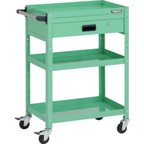 トラスコ中山 TRUSCO ツールワゴン ラビットワゴン 600X400XH880 3段 1段引出付 ハンドル付 ゴム車輪 ヤンググリーン(ご注文単位1台)【直送品】