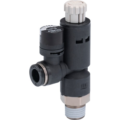 トラスコ中山 ピスコ レギュレータ プッシュロックタイプ 圧力ゲージ付エルボ φ4用 接続口径R1/8(ご注文単位1個)【直送品】