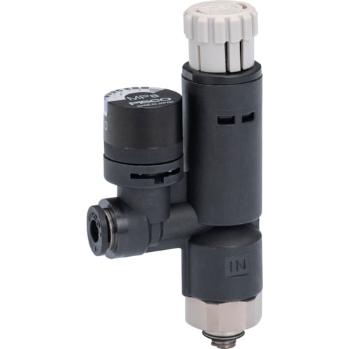 トラスコ中山 ピスコ レギュレータ プッシュロックタイプ 圧力ゲージ付エルボ φ4用 接続口径M5×0.8(ご注文単位1個)【直送品】