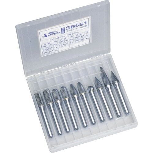トラスコ中山 スーパー スーパー超硬バーセット シャンク径6mm、10本組セット(7種類入)（ご注文単位1セット）【直送品】