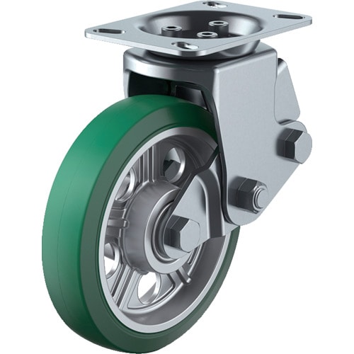 トラスコ中山 ユーエイ プレート式キャスター 固定車 200径 耐摩耗ゴム(緑)車輪(ご注文単位1個)【直送品】